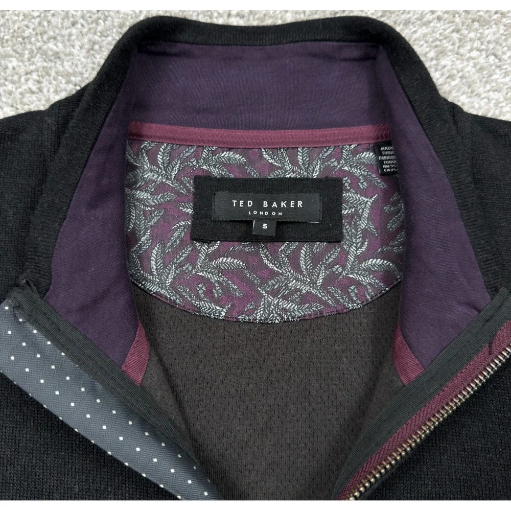 Ted Baker Valerio Sweater Men's XL Size 5 Black 1/4 Zip Wool Blend Pullover